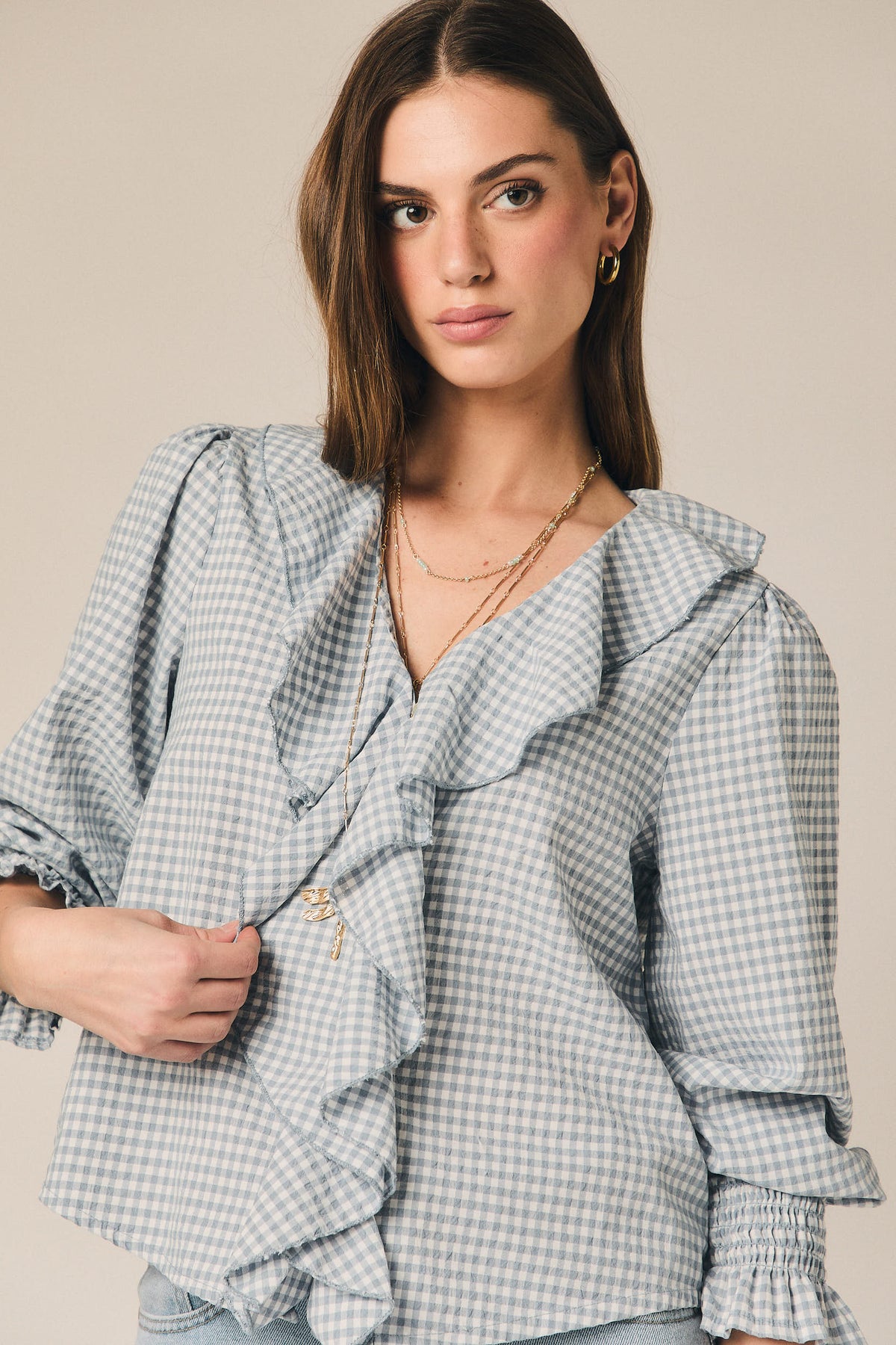 Blusa volante vichy azul tejano