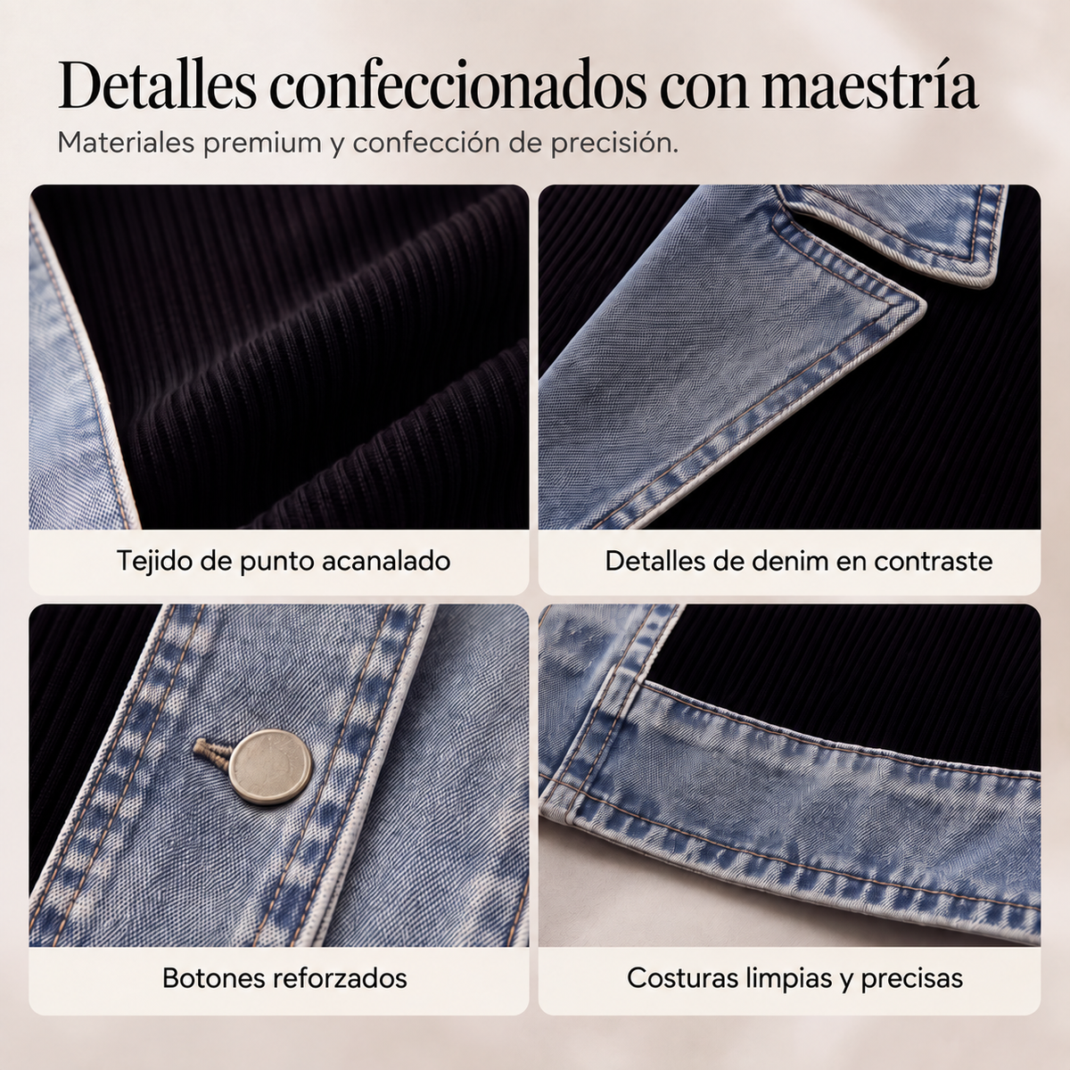Chaqueta de punto acanalado con detalles denim