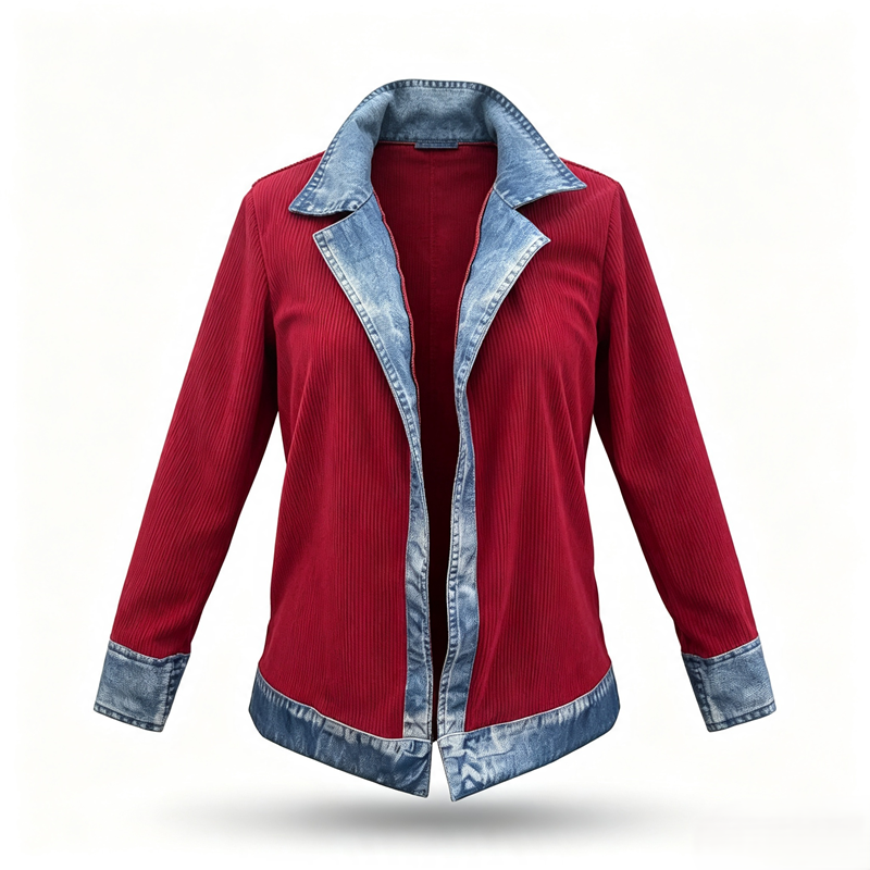 Chaqueta de punto acanalado con detalles denim