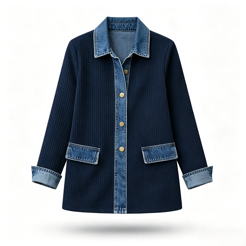 Chaqueta de punto acanalado con detalles denim