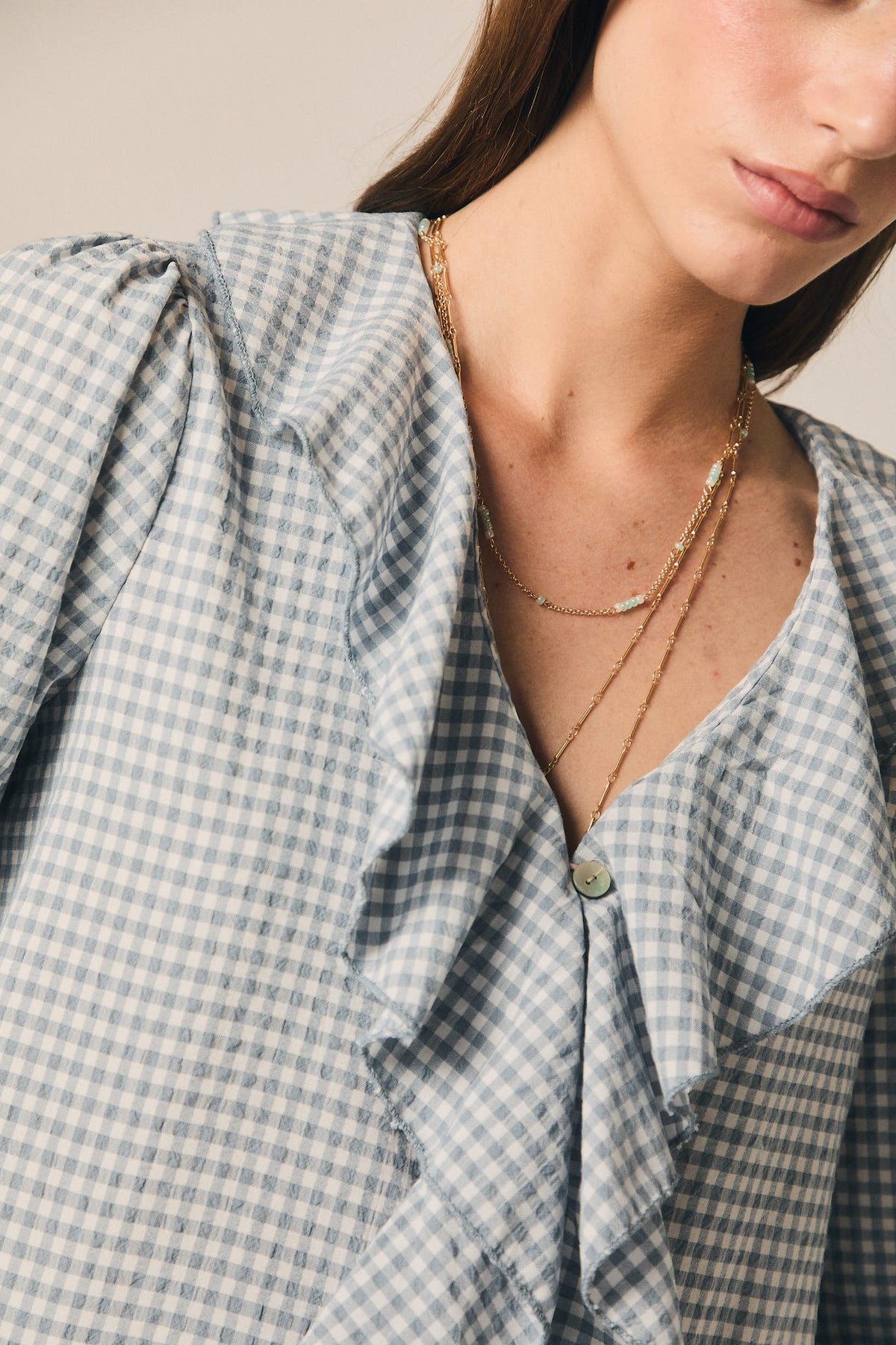 Blusa volante vichy azul tejano
