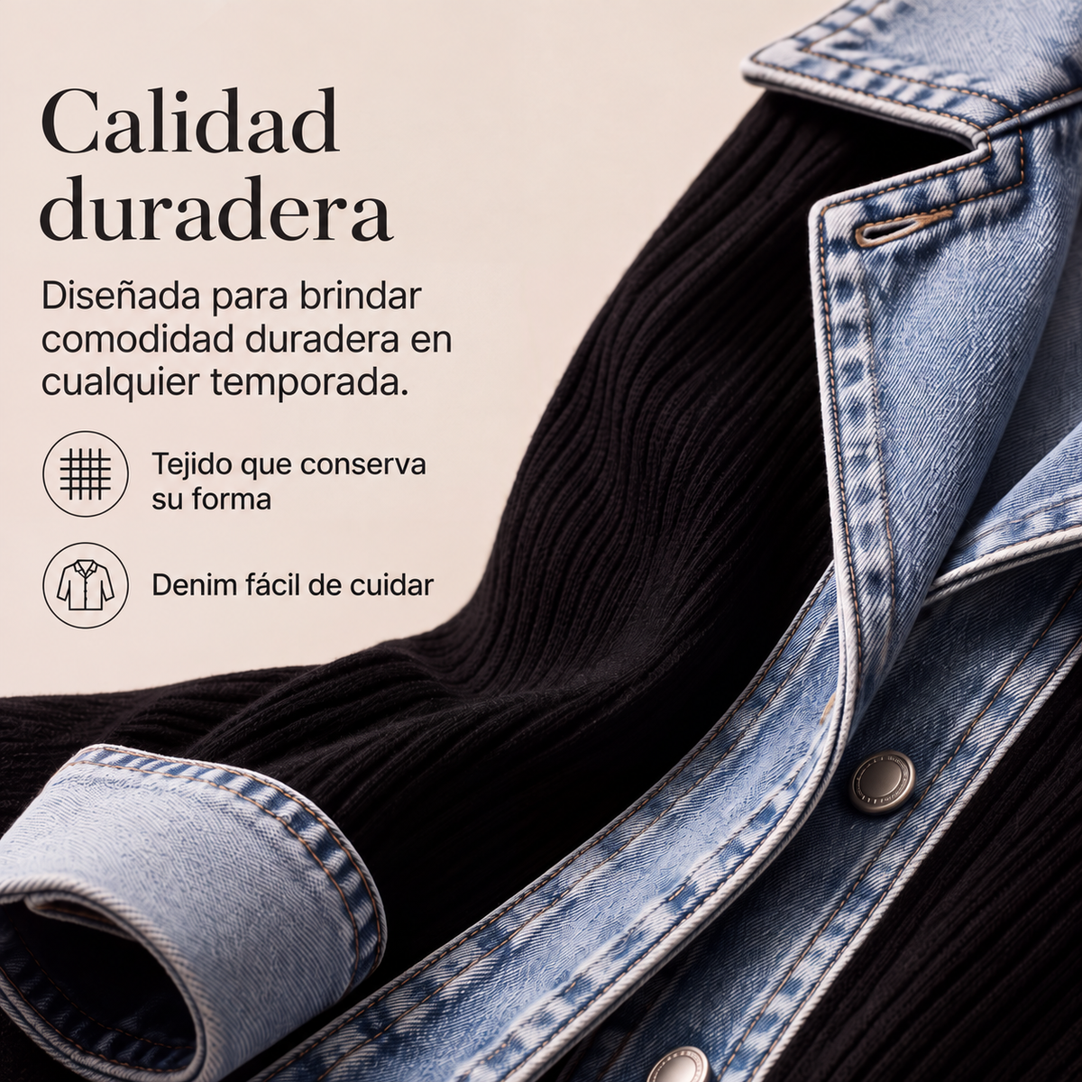 Chaqueta de punto acanalado con detalles denim