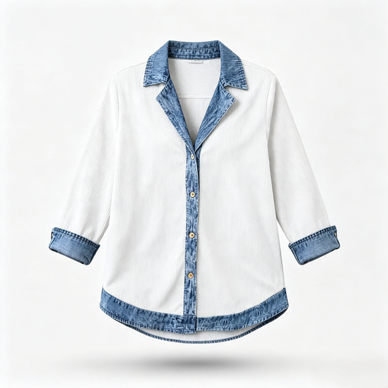 Chaqueta de punto acanalado con detalles denim
