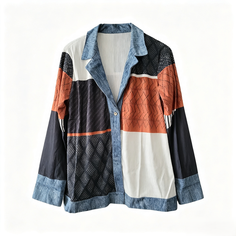 Chaqueta de punto acanalado con detalles denim