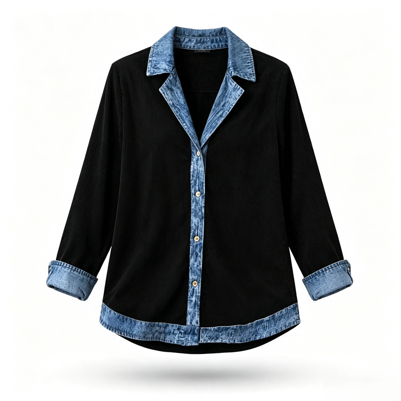 Chaqueta de punto acanalado con detalles denim