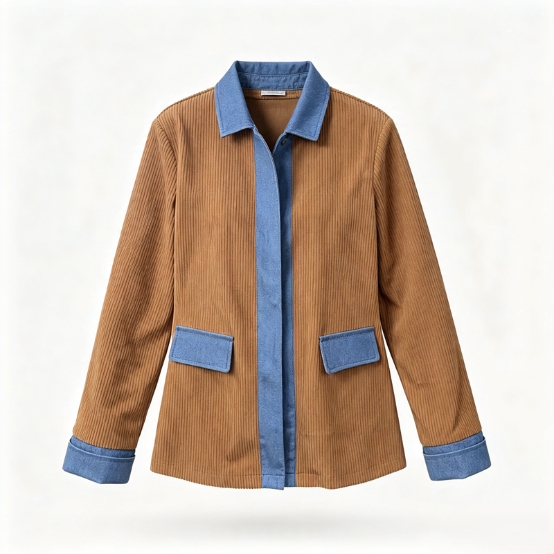Chaqueta de punto acanalado con detalles denim