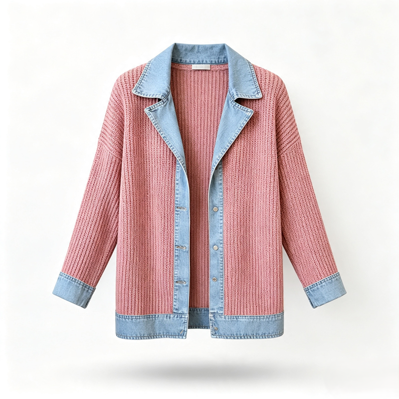 Chaqueta de punto acanalado con detalles denim