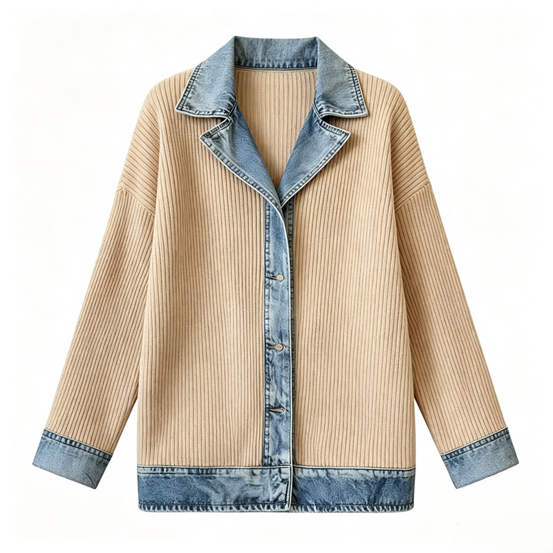 Chaqueta de punto acanalado con detalles denim
